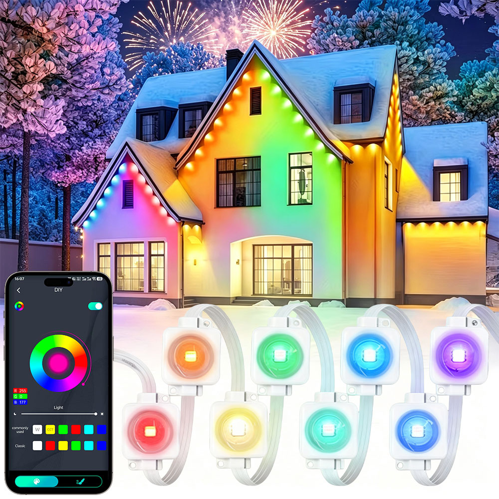 Smart Home Yellow - 150FT 90LED Smart RGBIC Permanent Outdoor