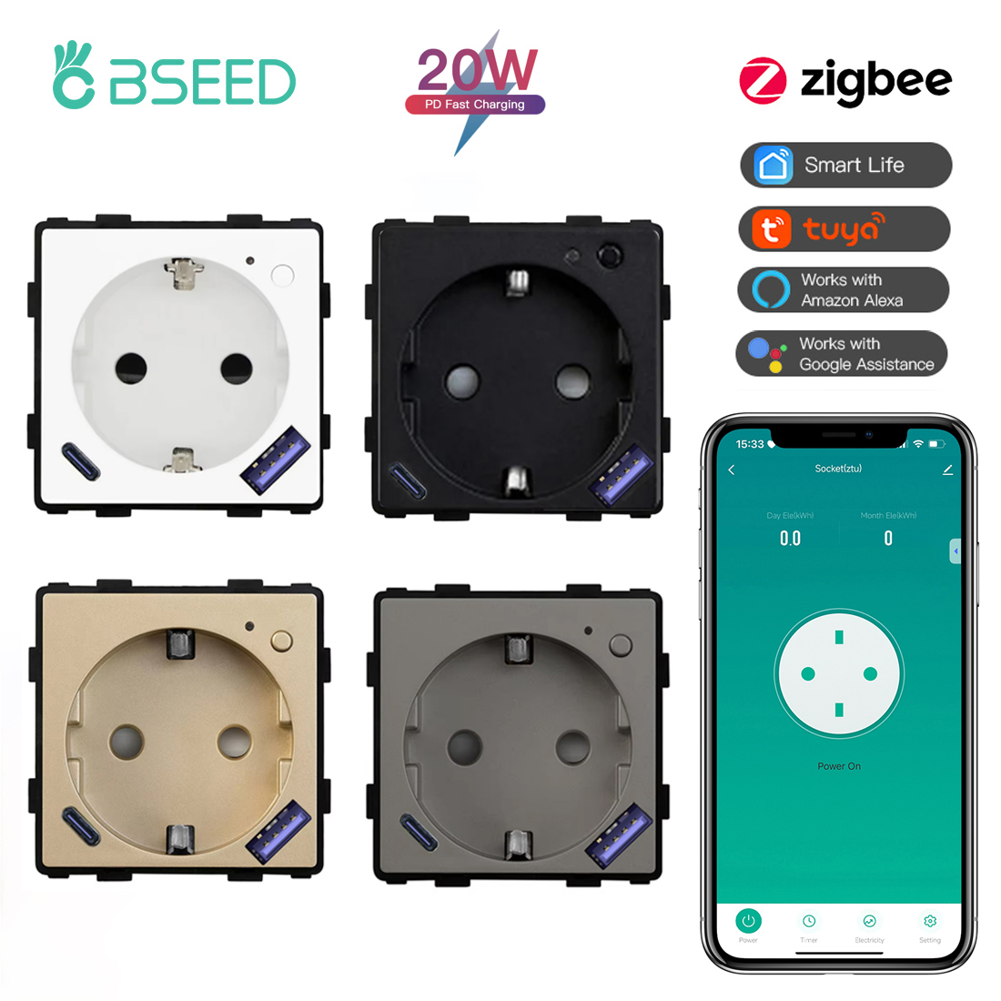 Smart Wall Socket - BSEED Zigbee Smart Socket Part Power