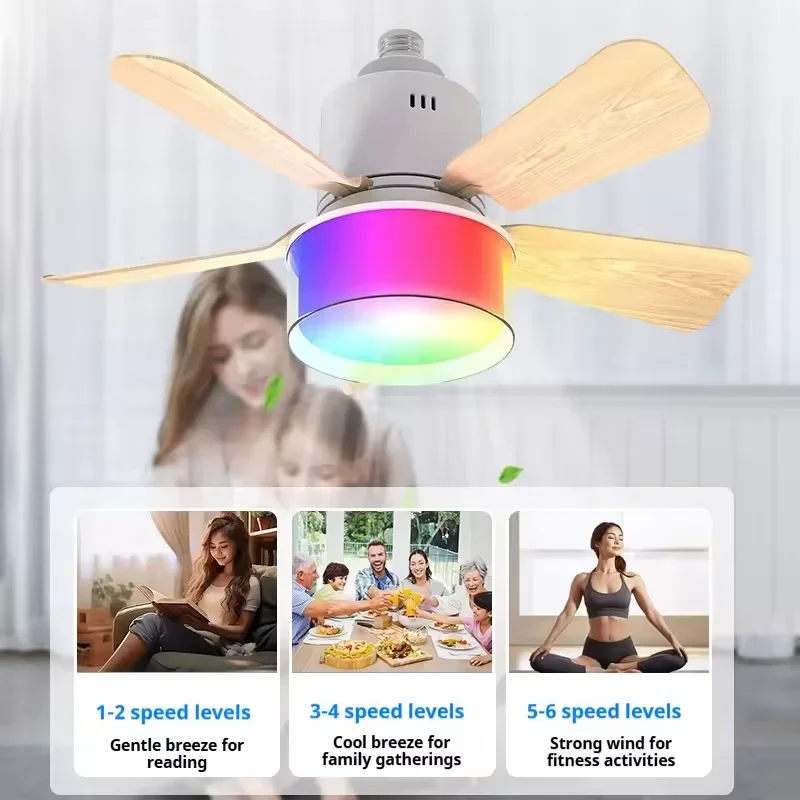 RGB LED Ceiling Fan Lamps E27  - Smart Home Ventilation System recension och pris